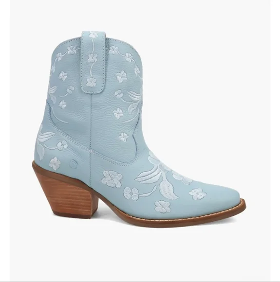 Dingo Sweetheart Floral Embroidered Snip Toe Pull On Casual Boots Ankle Blue - Picture 2 of 7